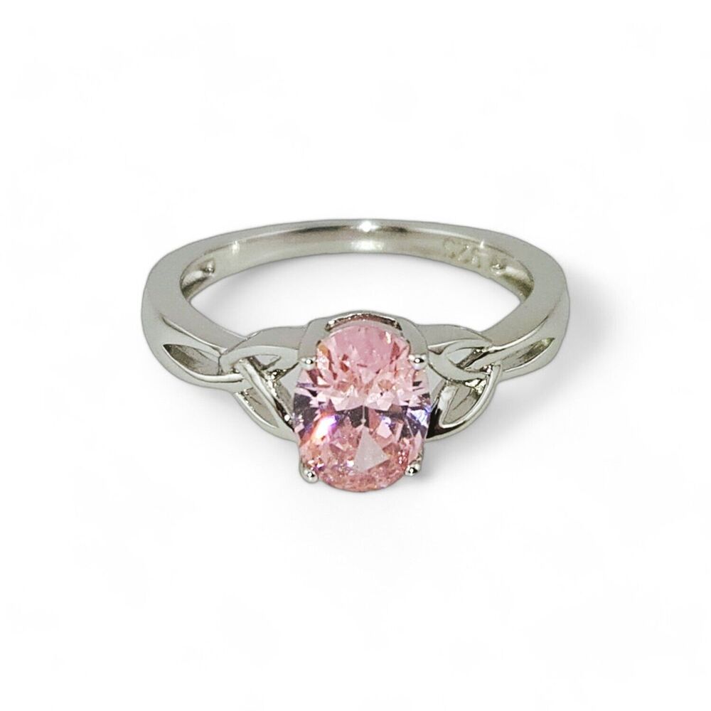 Sterling Silver 925 Charmed Oval Pink CZ Ring